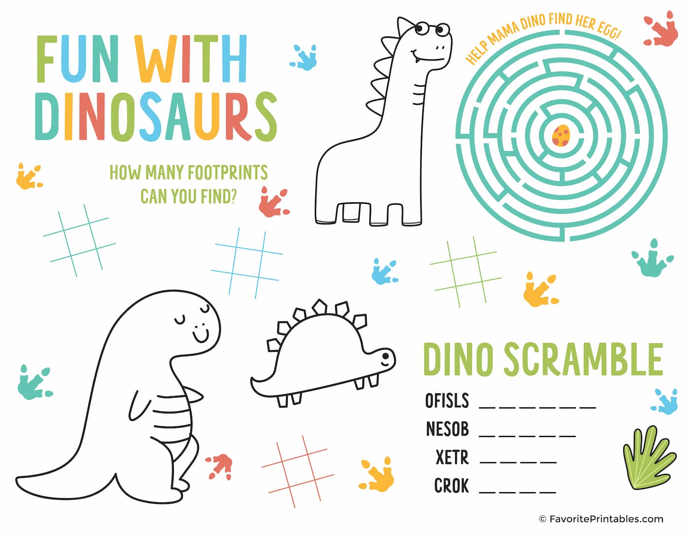 Printable dinosaur activity sheet.