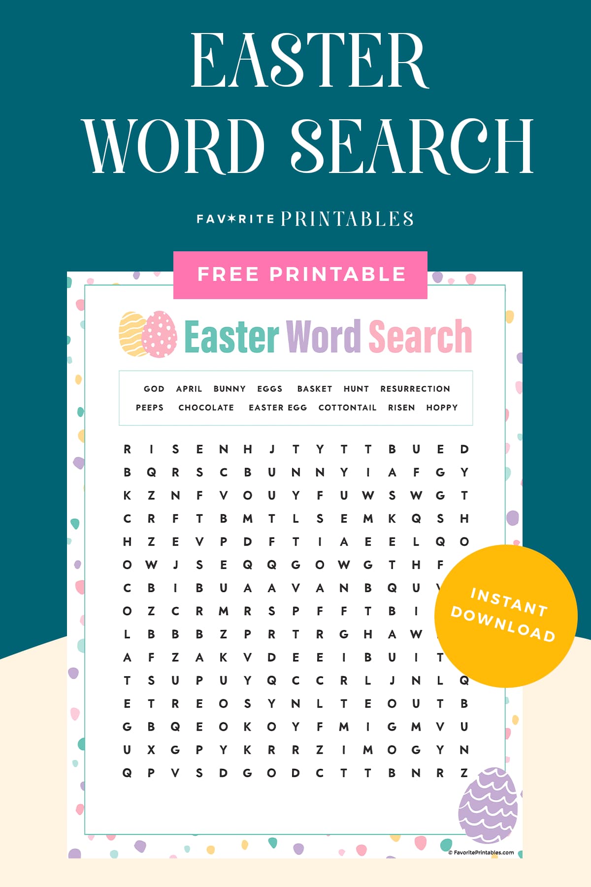 Easter word search printable pin.