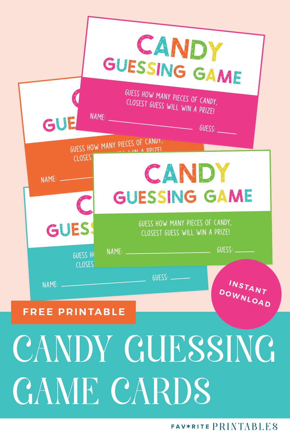 Candy guessing game cards pin.