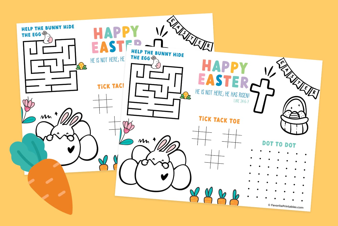 Printable easter activity sheets preview.
