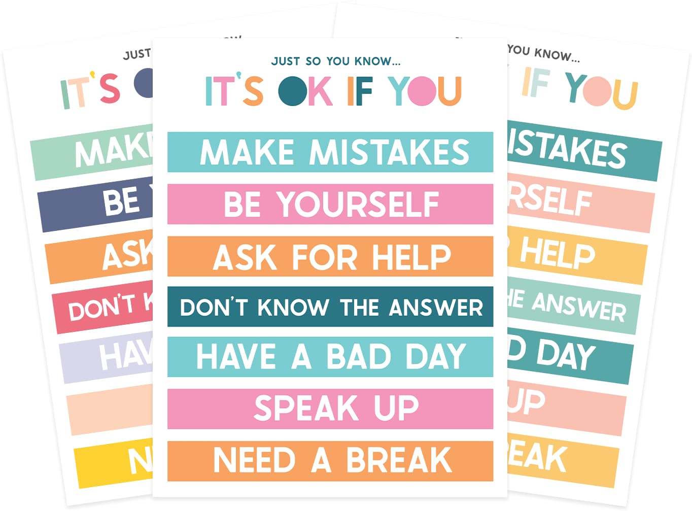 Set of three styles of "It's ok" poster designs.