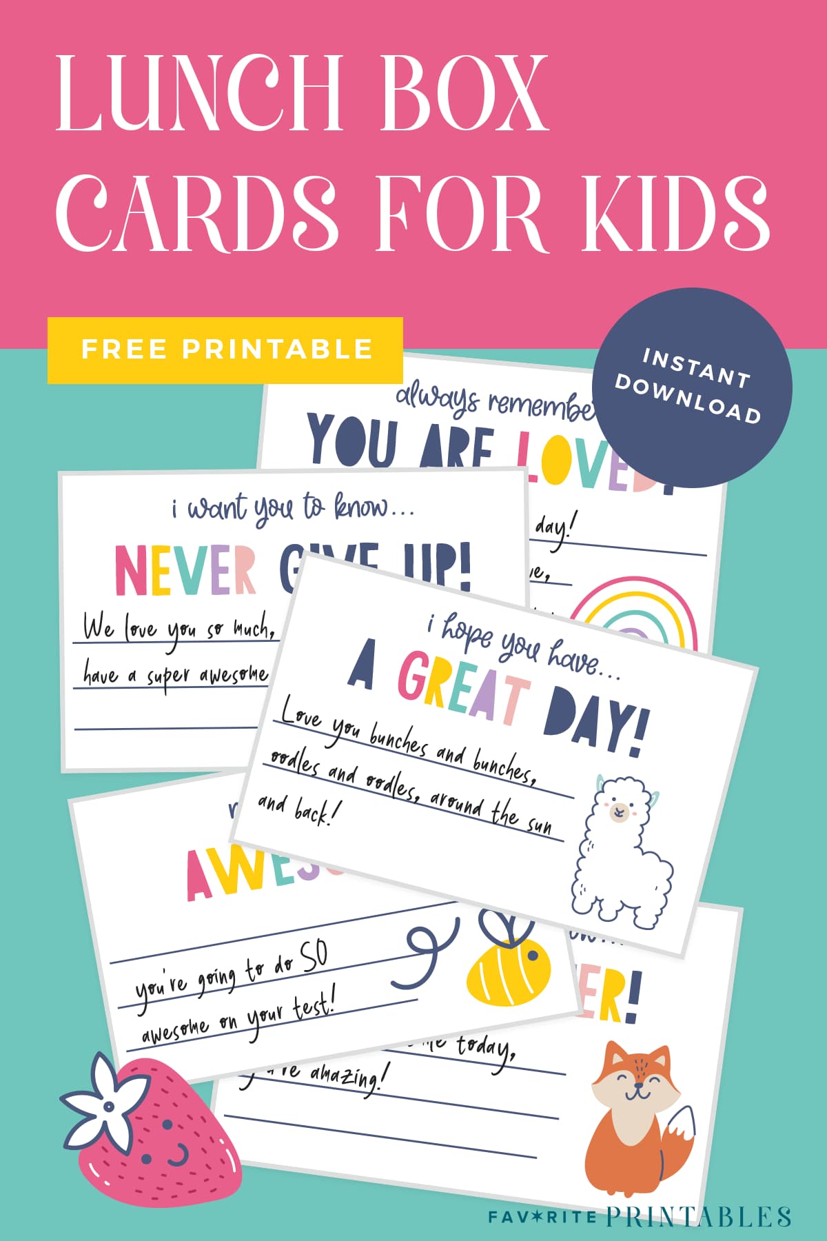 Lunch box cards for kids printable pin.