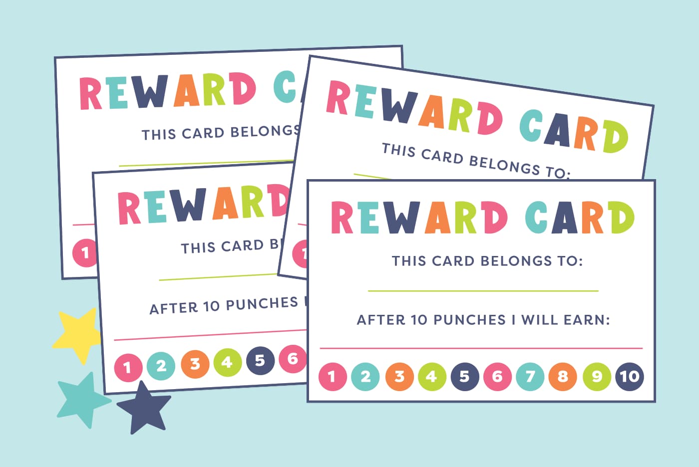 Preview set of reward punch cards numbered 1 through 10.