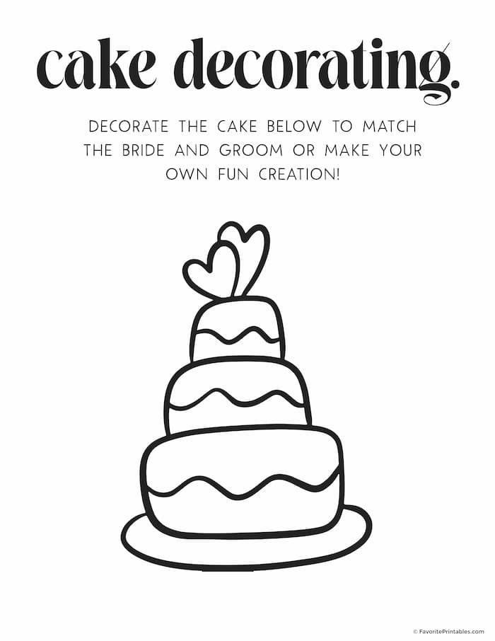 Preview page for "cake decorating" for wedding activity book.