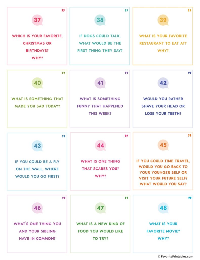 Preview set of 12 dinner conversation cards.