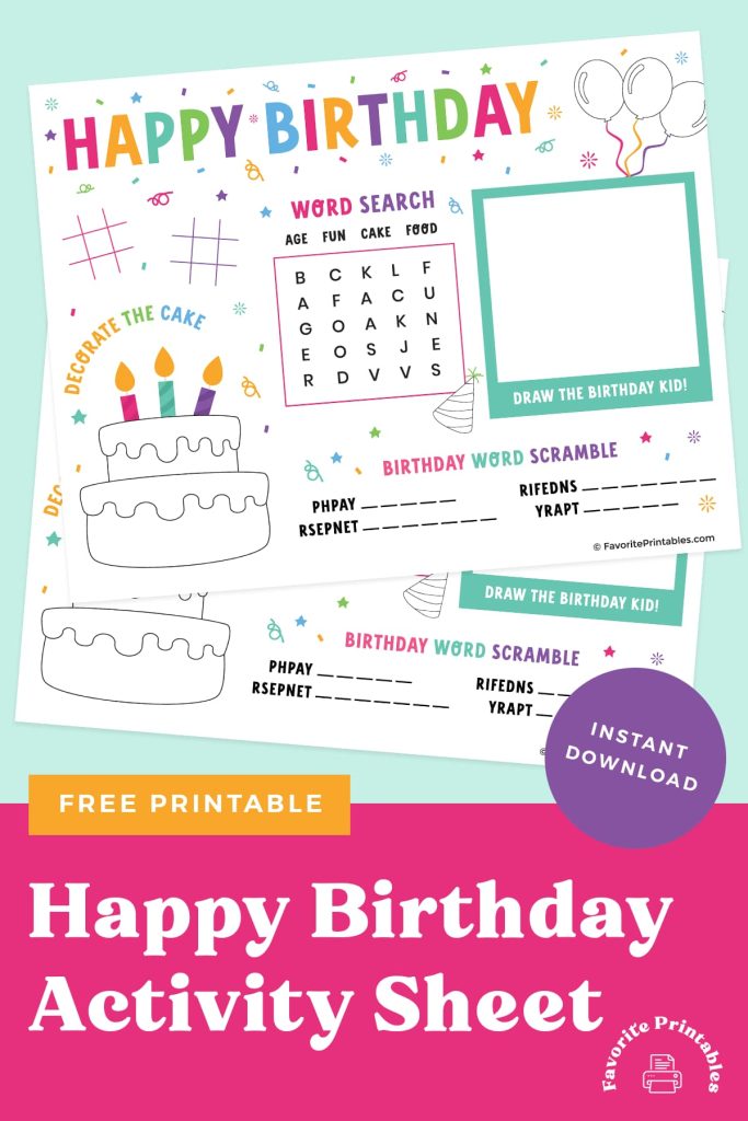 Free Printable Birthday Activity Sheet Favorite Printables