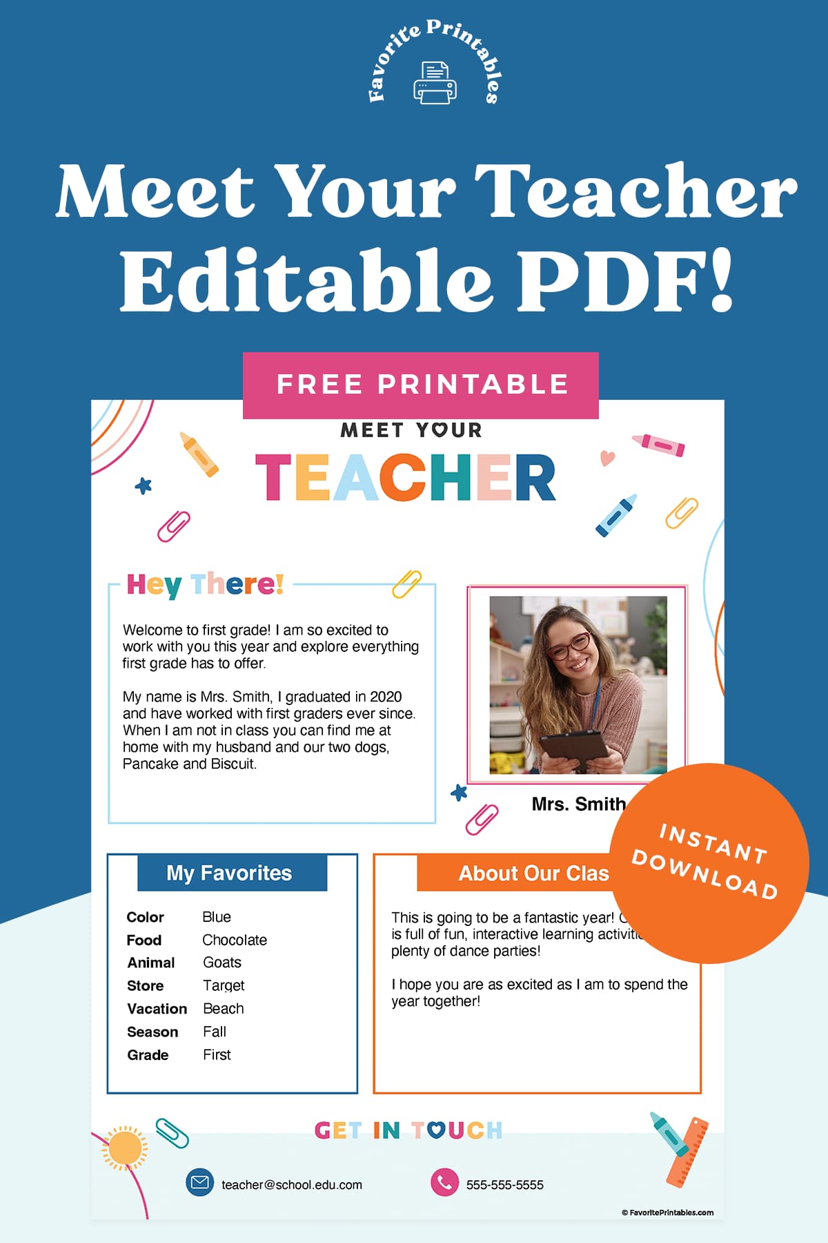Meet The Teacher Printable PDF pin.
