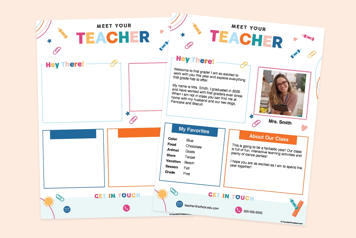Meet The Teacher Printable PDF preview.