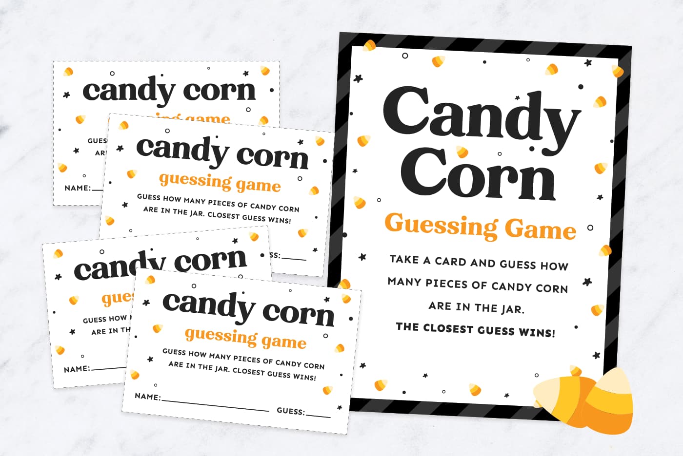Free printable candy corn guessing game preview.