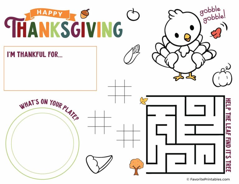 Thanksgiving Activity Sheet Printable For Kids - Favorite Printables