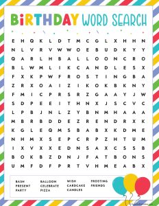 Free Printable Birthday Word Search for kids - Favorite Printables