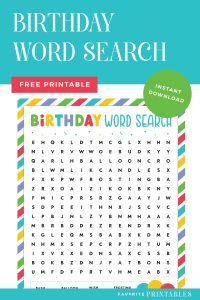 Free Printable Birthday Word Search for kids - Favorite Printables