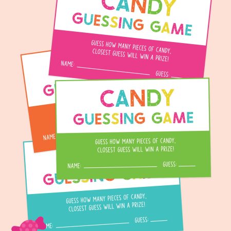Preview set of printable candy guessing game cards.
