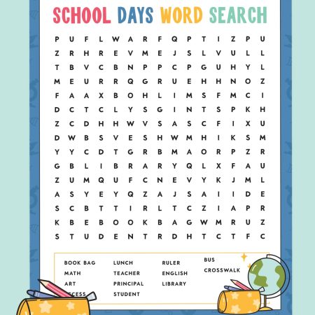 School word search printable preview.