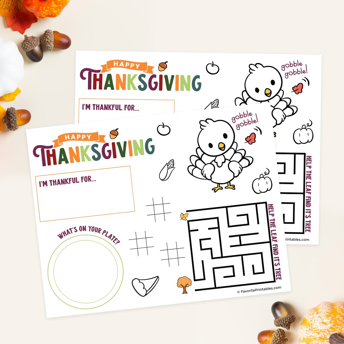 Thanksgiving activity sheet printable set.