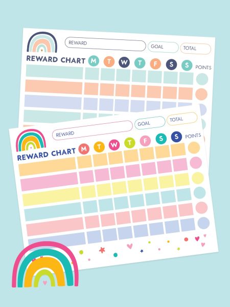Printable rainbow reward chart preview set of sheets.