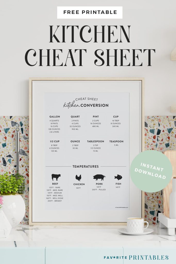 Free Printable Kitchen Cheat Sheet - Favorite Printables