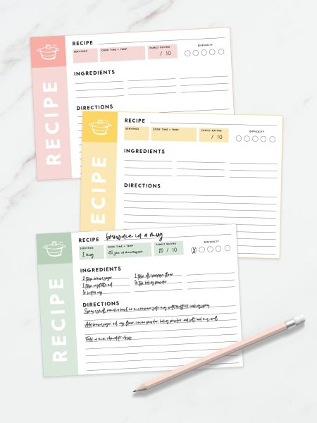 Preview set of 5x7 printable recipe cards.