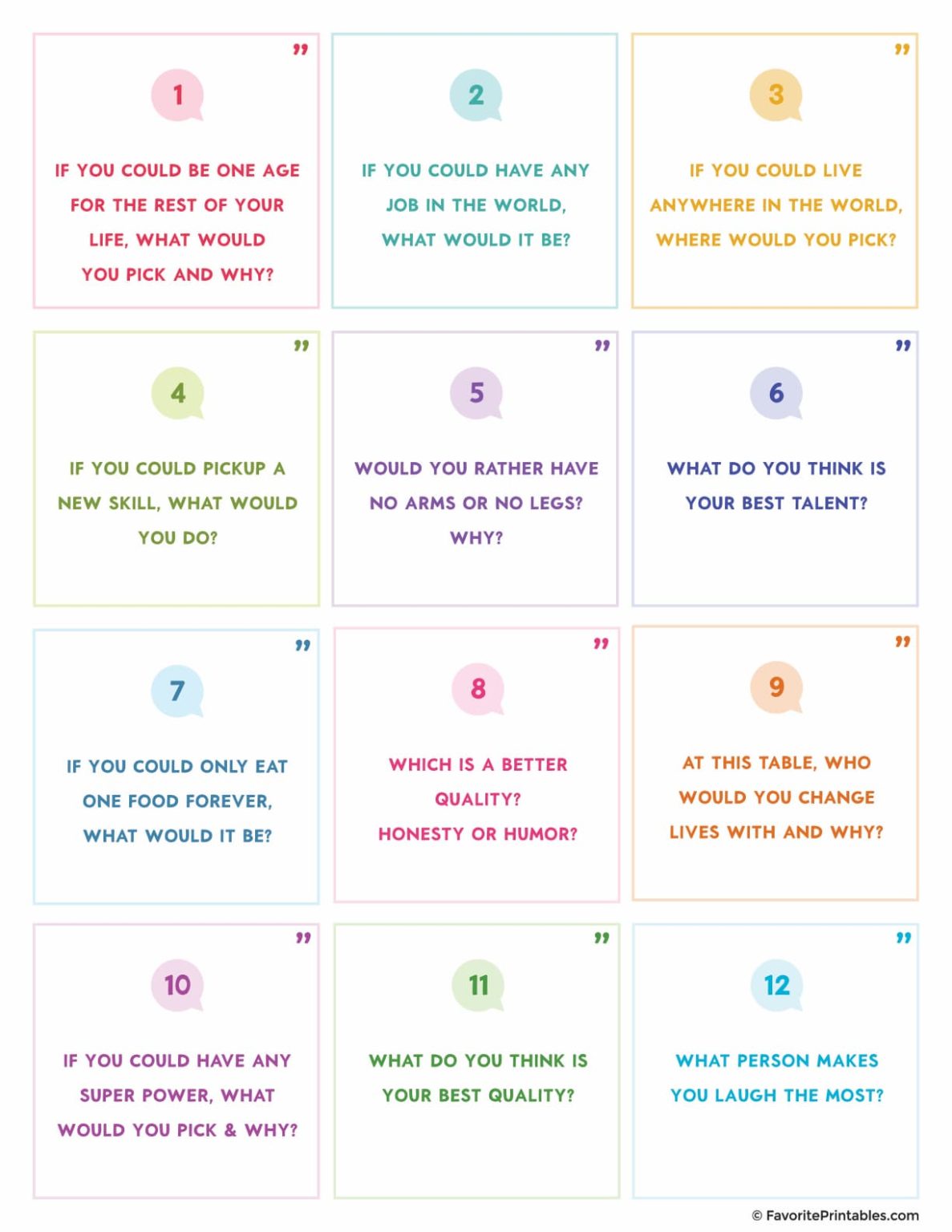 Free Printable Conversation Cards For Families - Favorite Printables