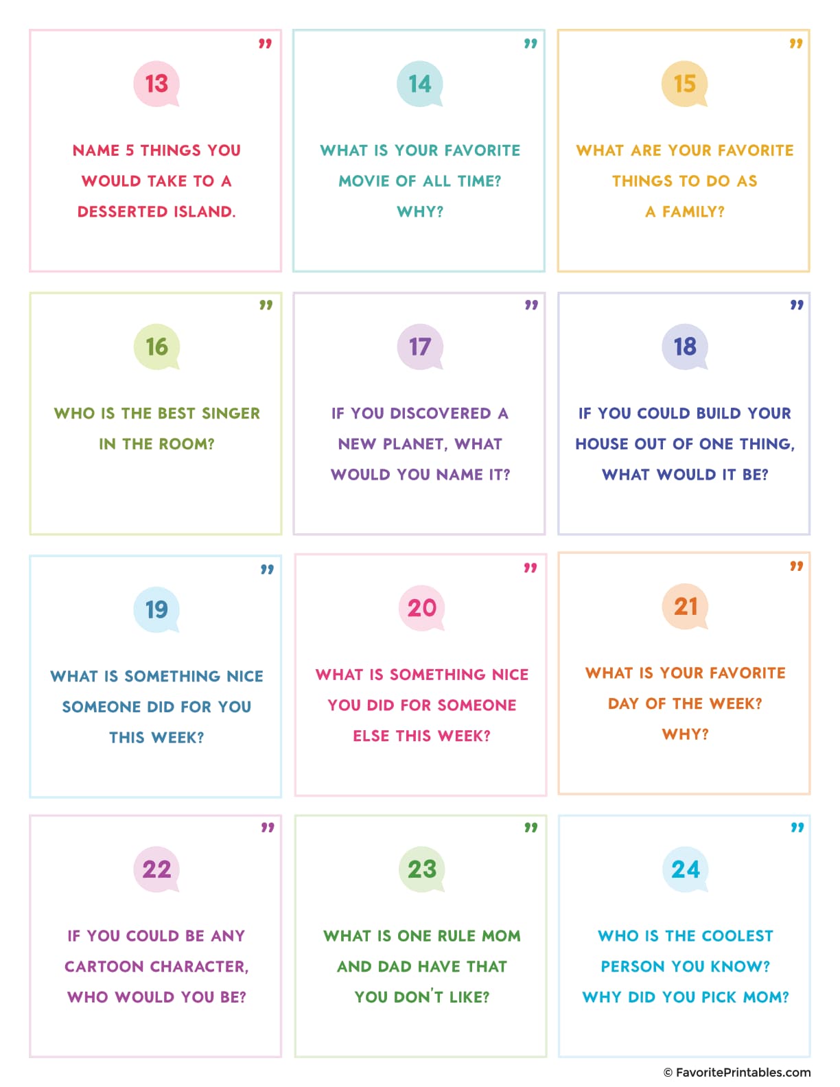 Free Printable Conversation Cards for Families - Favorite Printables