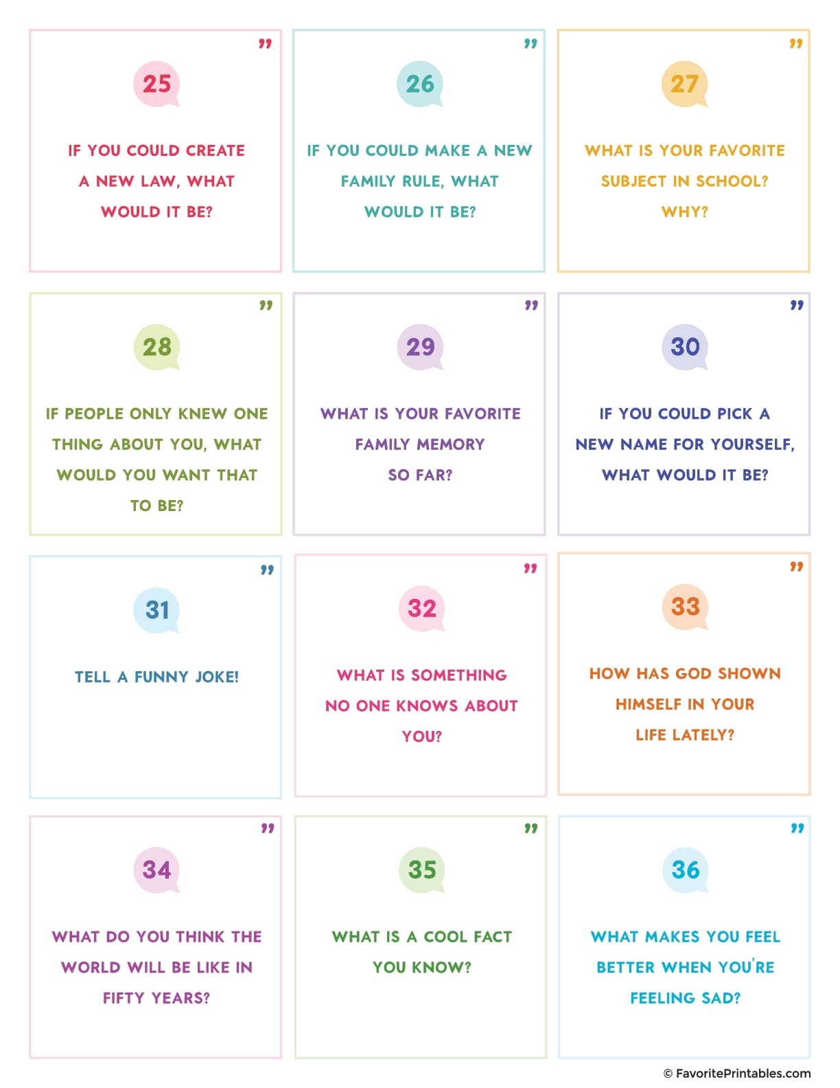 Free Printable Conversation Cards for Families - Favorite Printables