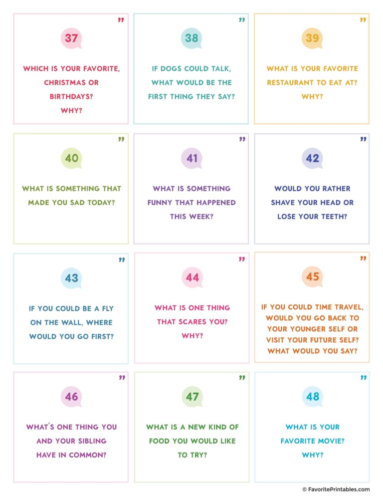 Free Printable Conversation Cards for Families - Favorite Printables