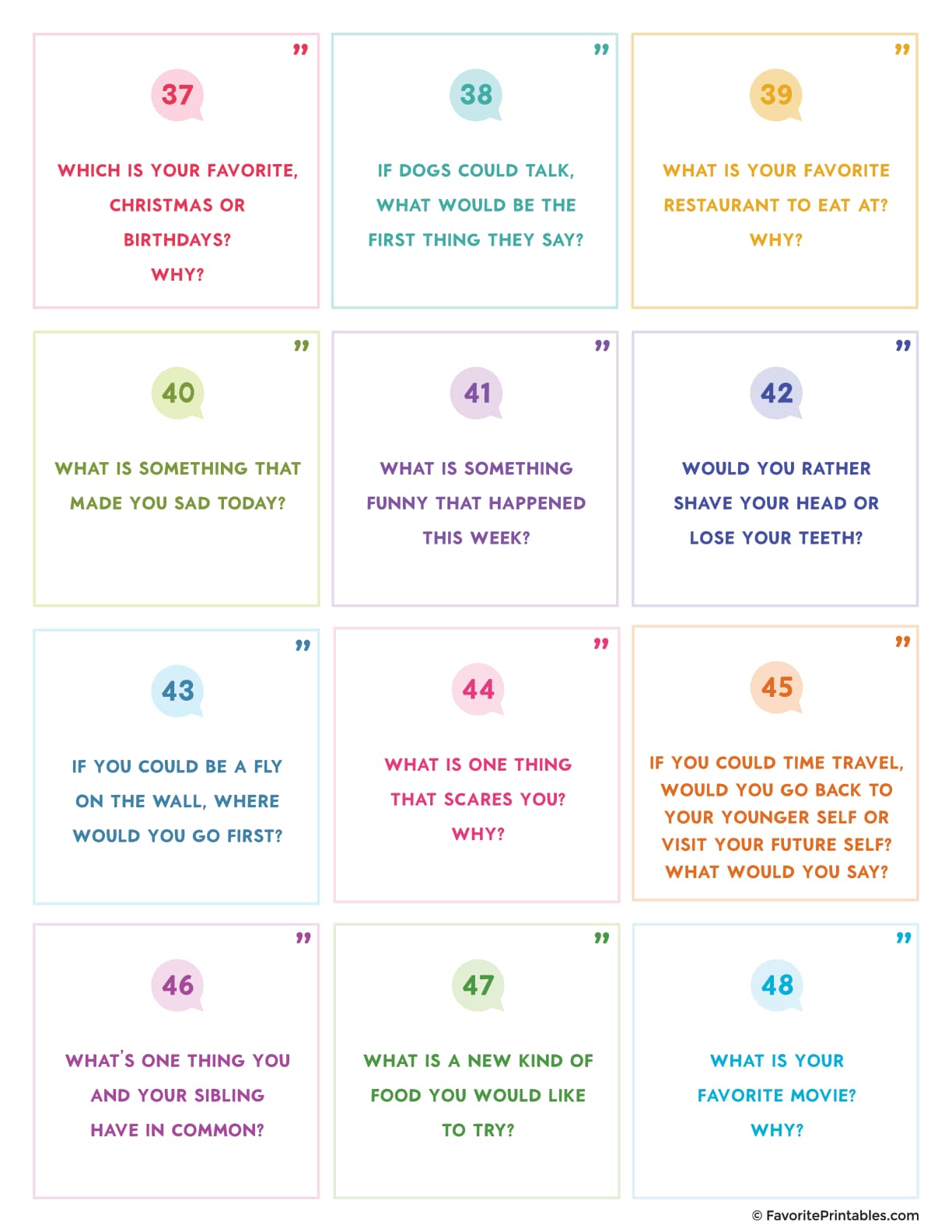 Free Printable Conversation Cards for Families - Favorite Printables