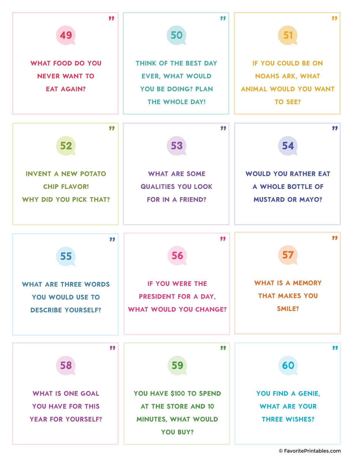 Free Printable Conversation Cards for Families - Favorite Printables