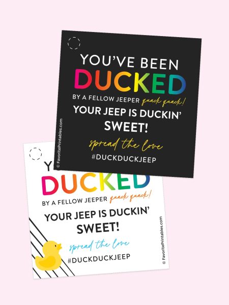 Preview of printable duck duck jeep tags.