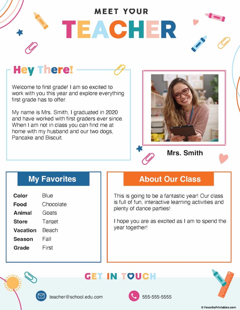 Free Printable Meet The Teacher - Editable PDF! - Favorite Printables