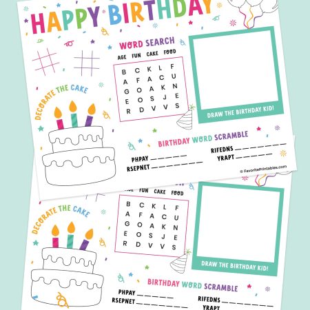Happy Birthday Activity Sheet pages.