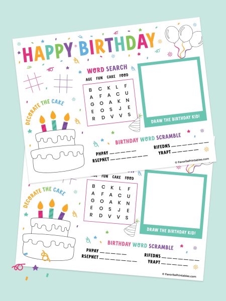 Happy Birthday Activity Sheet pages.