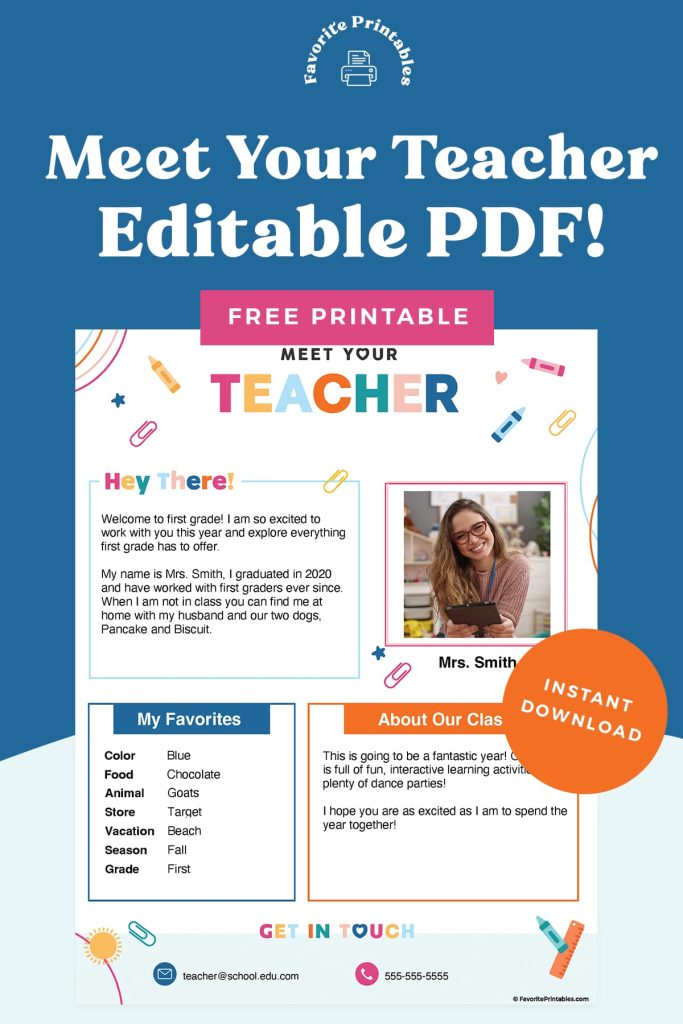Free Printable Meet The Teacher - Editable PDF! - Favorite Printables