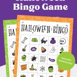 Free printable Halloween bingo game pin.