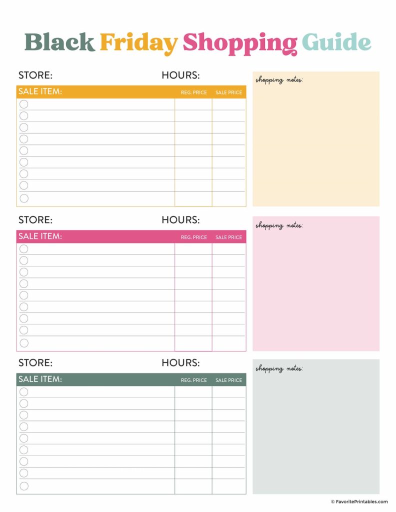 Free printable black friday shopping list page.