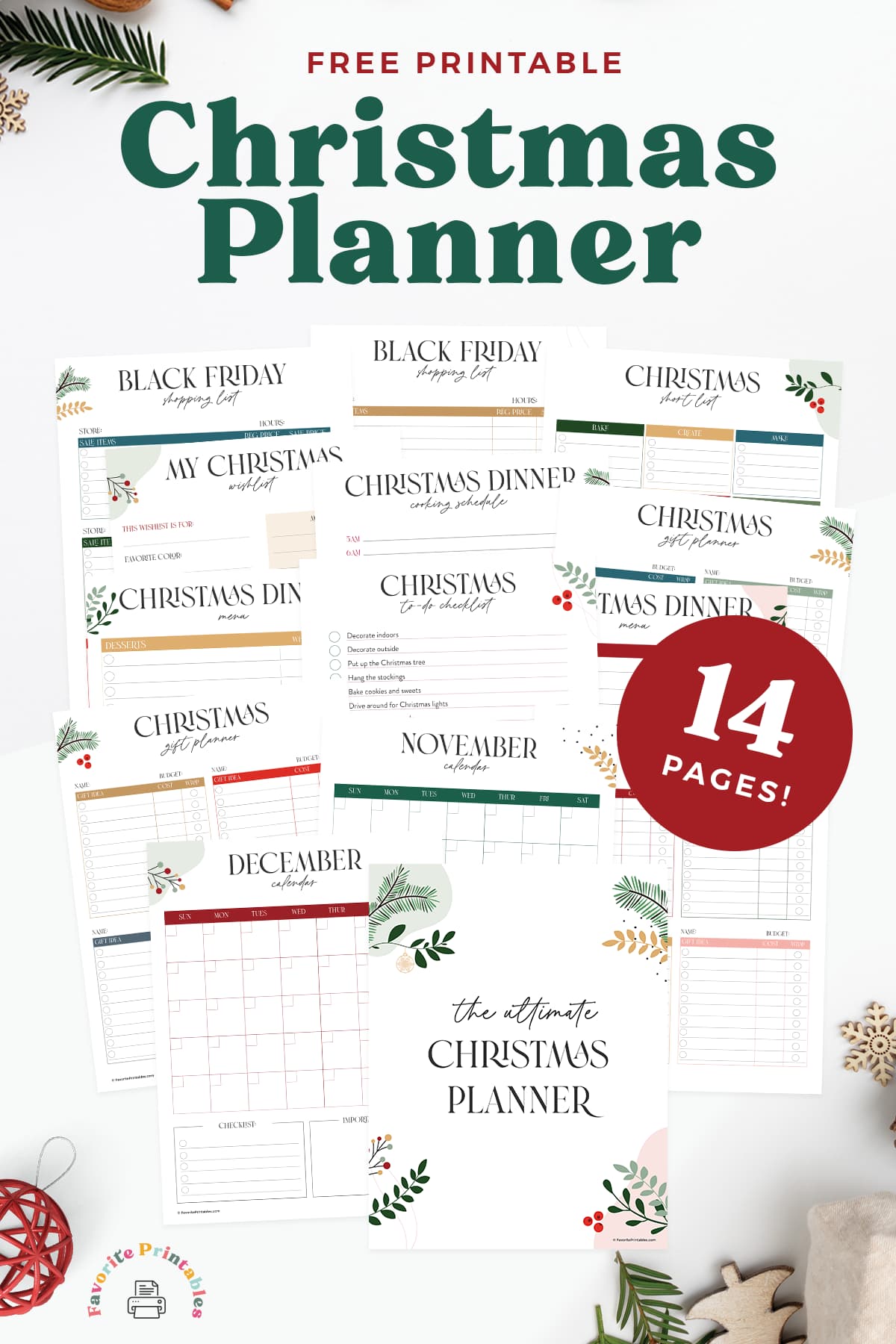 Free printable 14 page christmas planner pin.