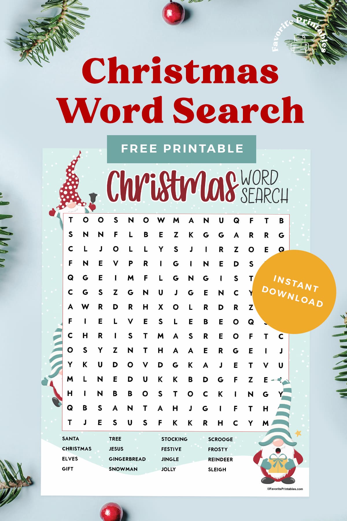 Free printable Christmas word search pin.