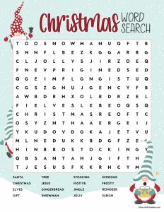 Free printable Christmas word search.