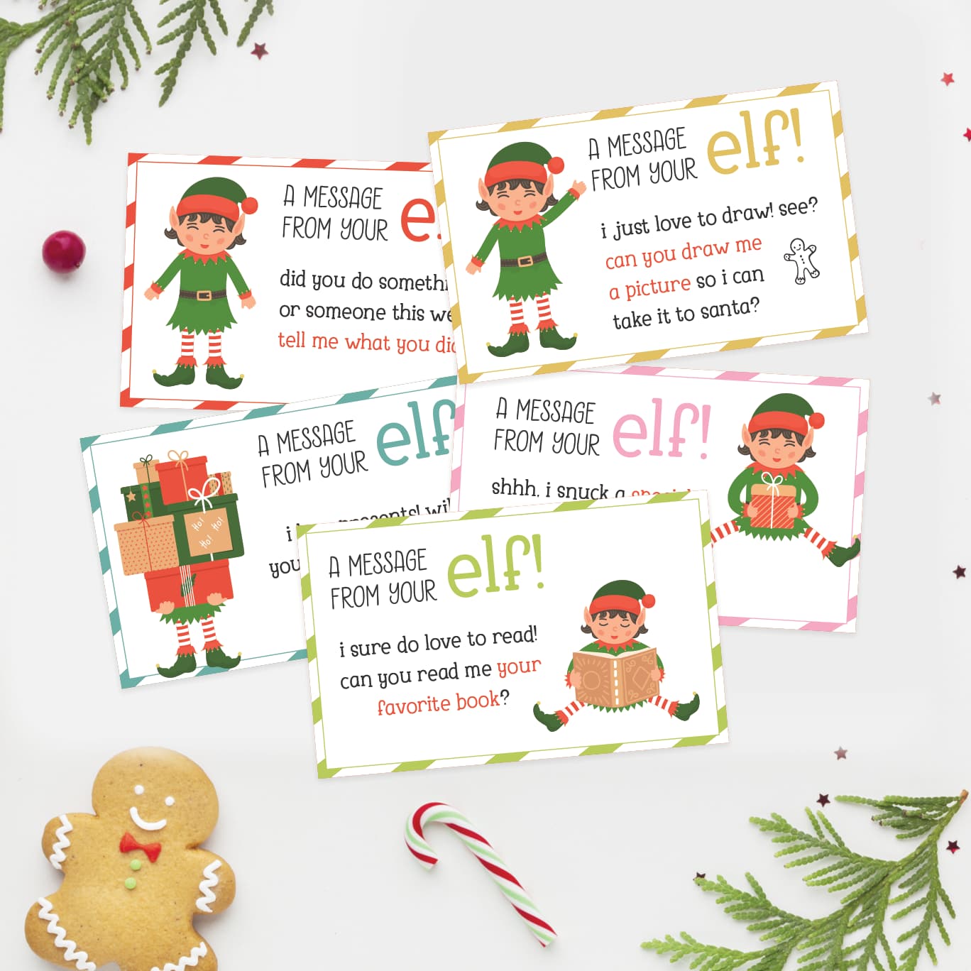 Free printable elf on the shelf note cards.