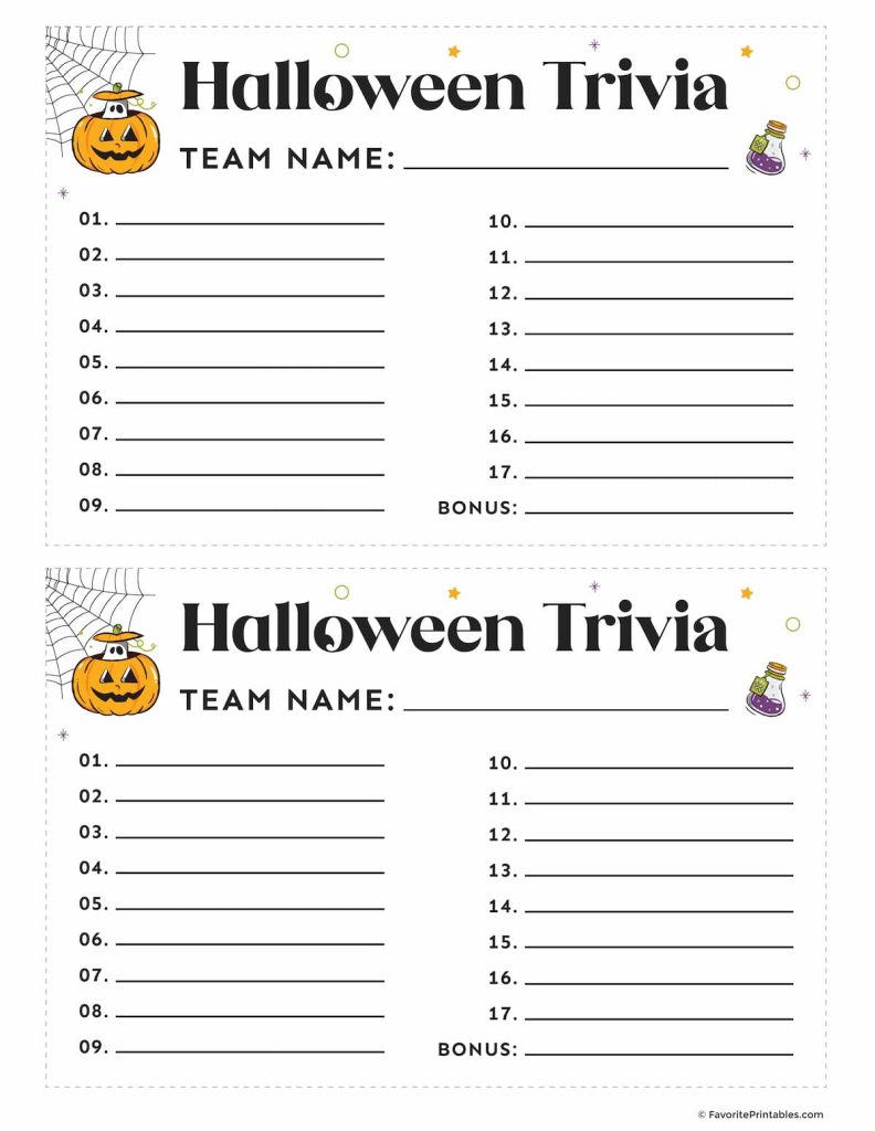 Free Printable Halloween Trivia Game For Kids answer cards.