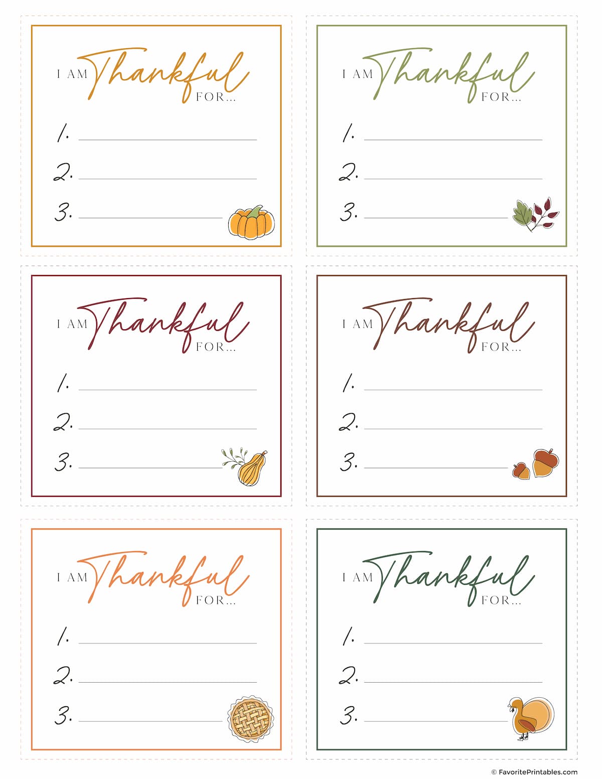 Free Printable I Am Thankful Cards preview.
