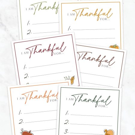 Free Printable I Am Thankful Cards preview set.