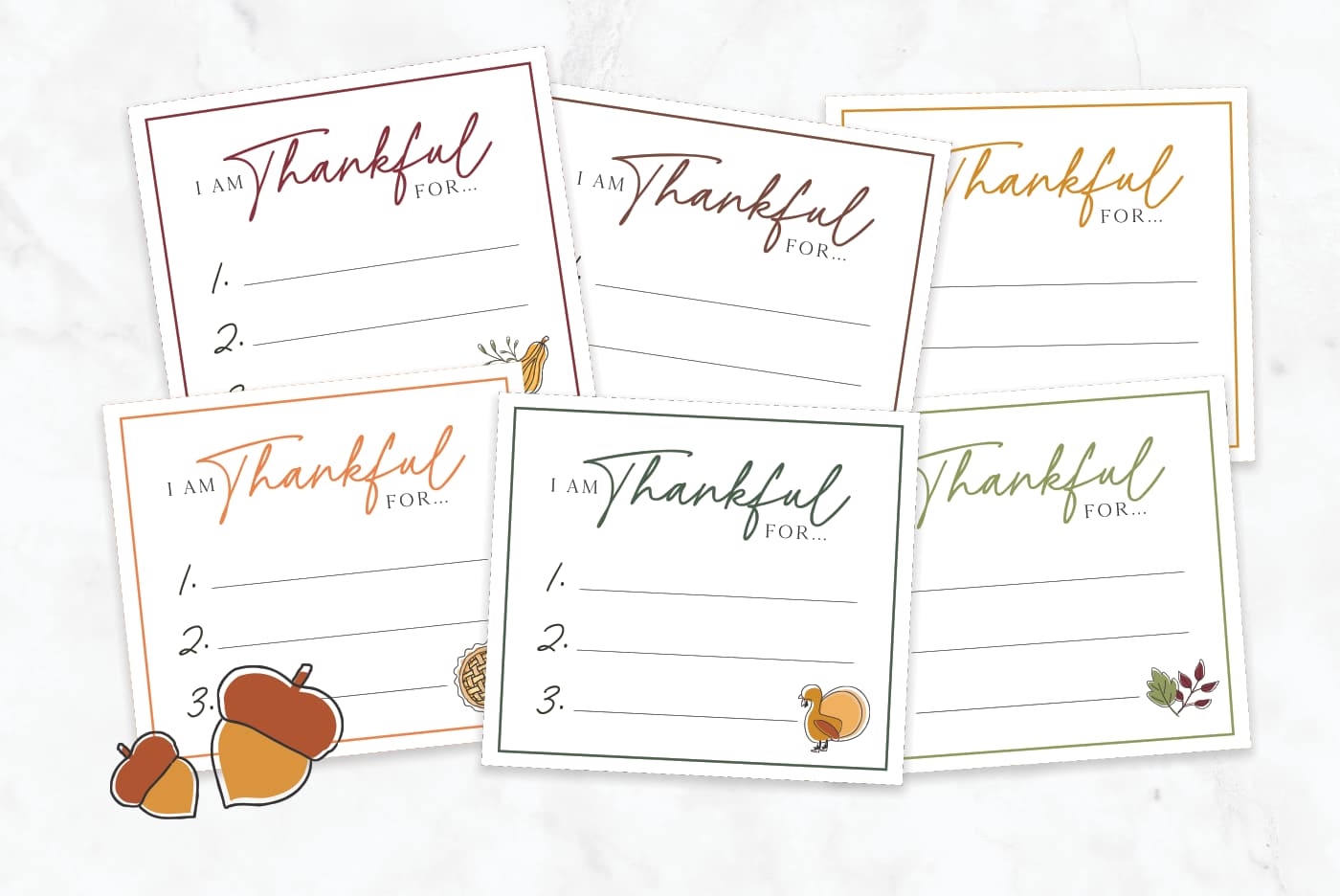 Free Printable I Am Thankful Cards preview set.