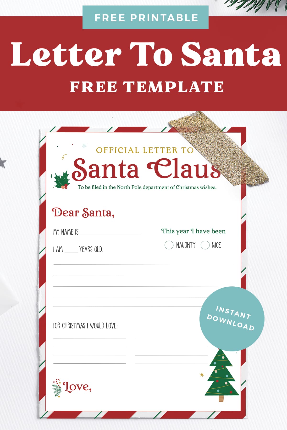 Letter to santa free printable pin preview.