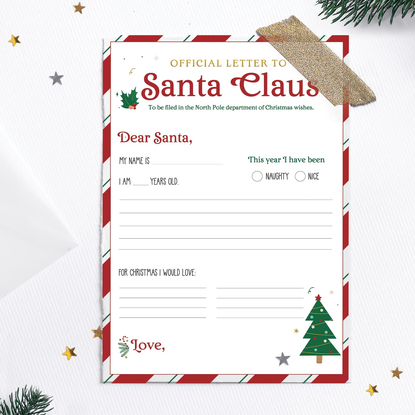 Letter to santa free printable preview.