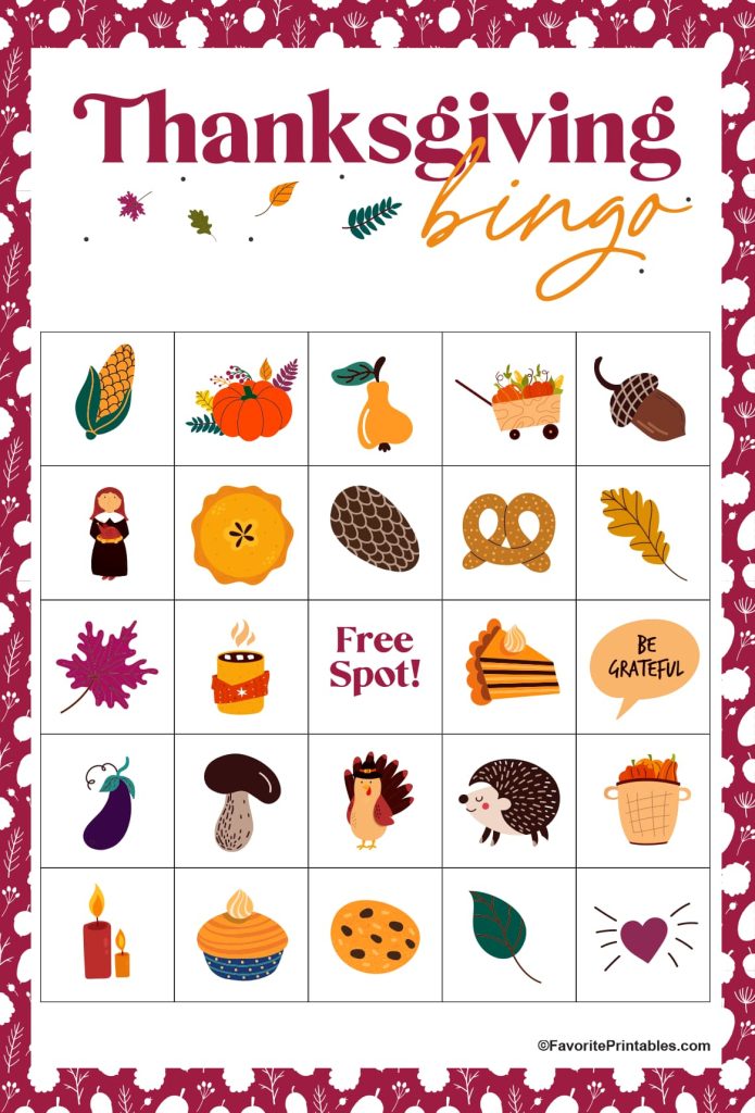 Free printable Thanksgiving bingo card in red.