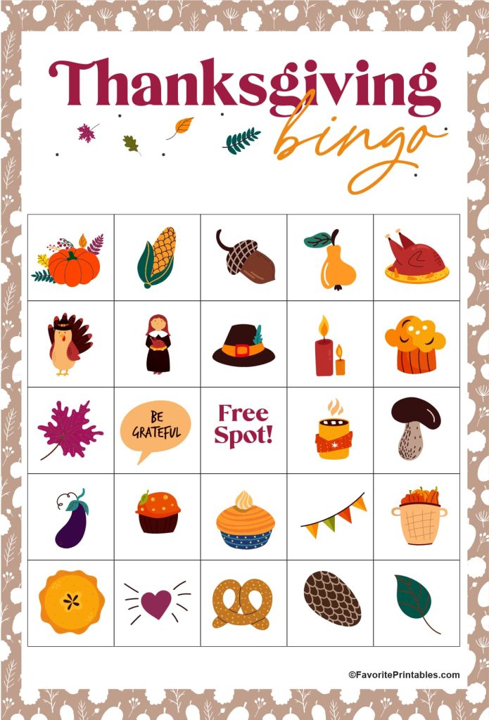 Thanksgiving Bingo Cards, FREE set of 24 cards - Favorite Printables