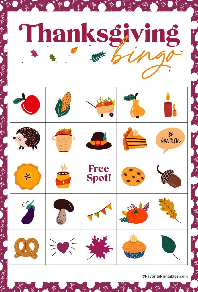 Free printable Thanksgiving bingo card in red.