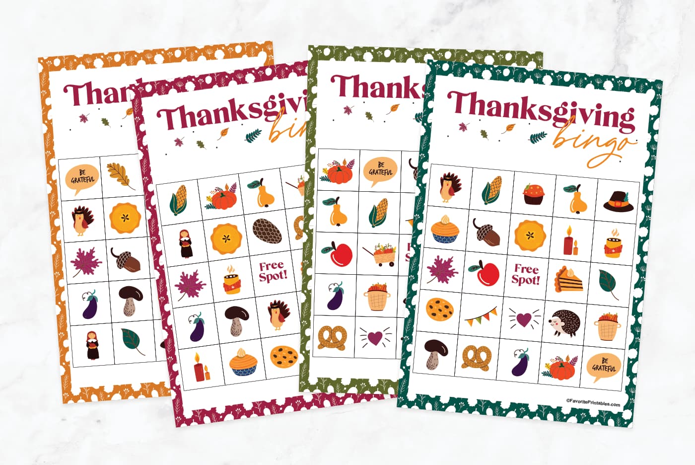 Free printable Thanksgiving bingo cards set.