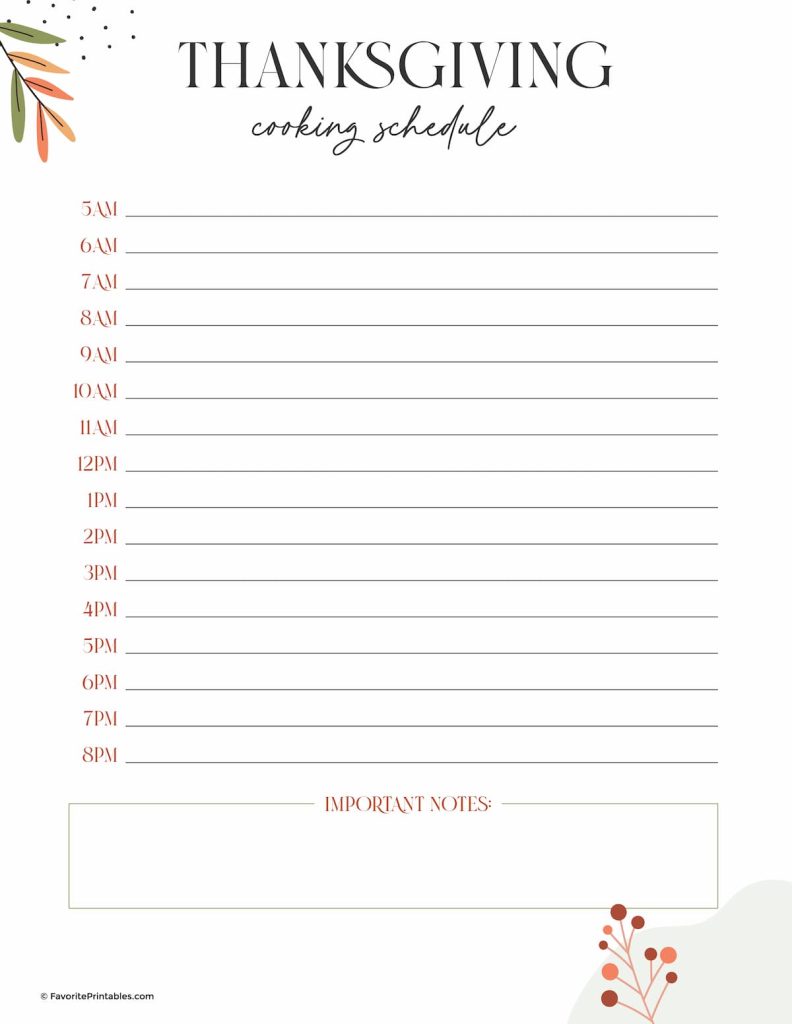 Free printable Thanksgiving Meal Planner schedule.